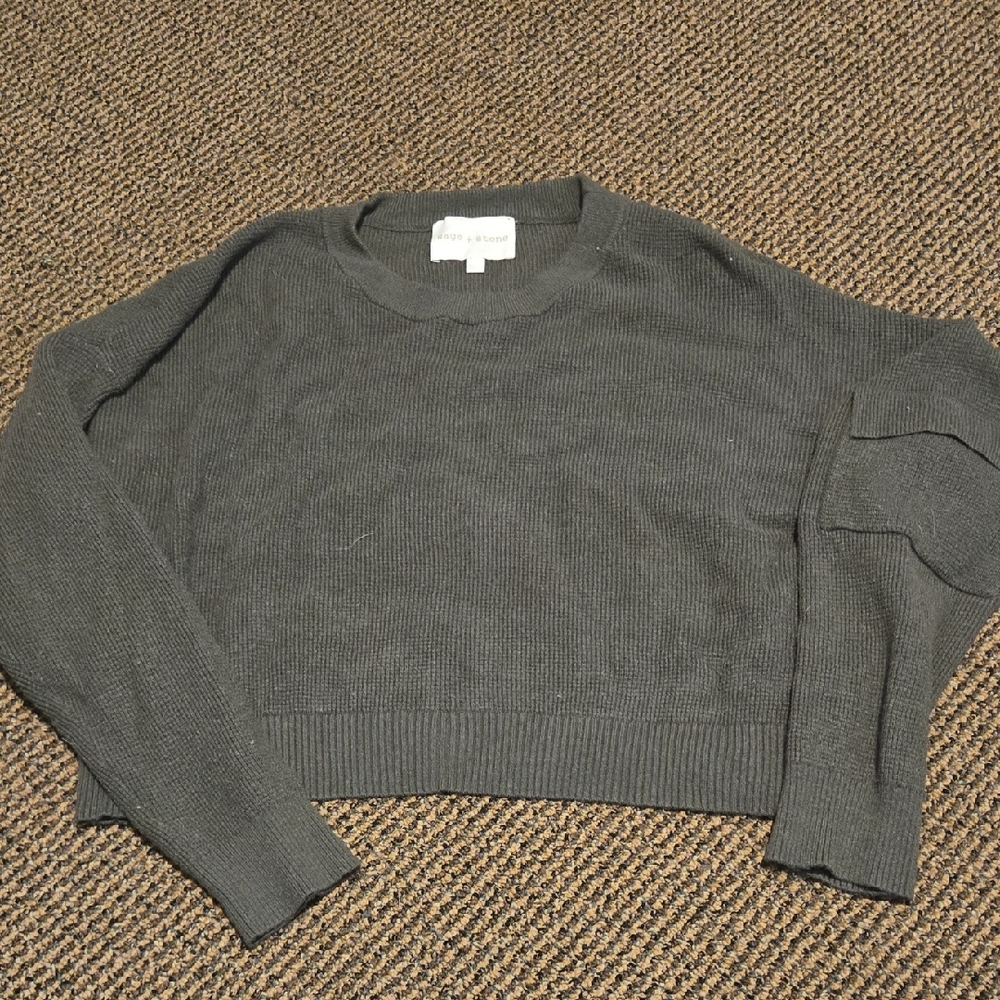 Sage + Stone Olive Green Waffle Knit Cropped Sweater